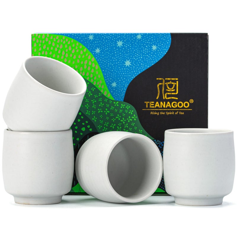 TEANAGOO Japanese Tea Cups, Chinese Tea Cup, 7.2Oz / 205 Ml, Ceramic Tea Cups for Adults, Ceramic Cups no Handles, Japanese Cups, Asian Matcha Cup, Ivory White, 4 Pcs/Box, H7 - Image 1